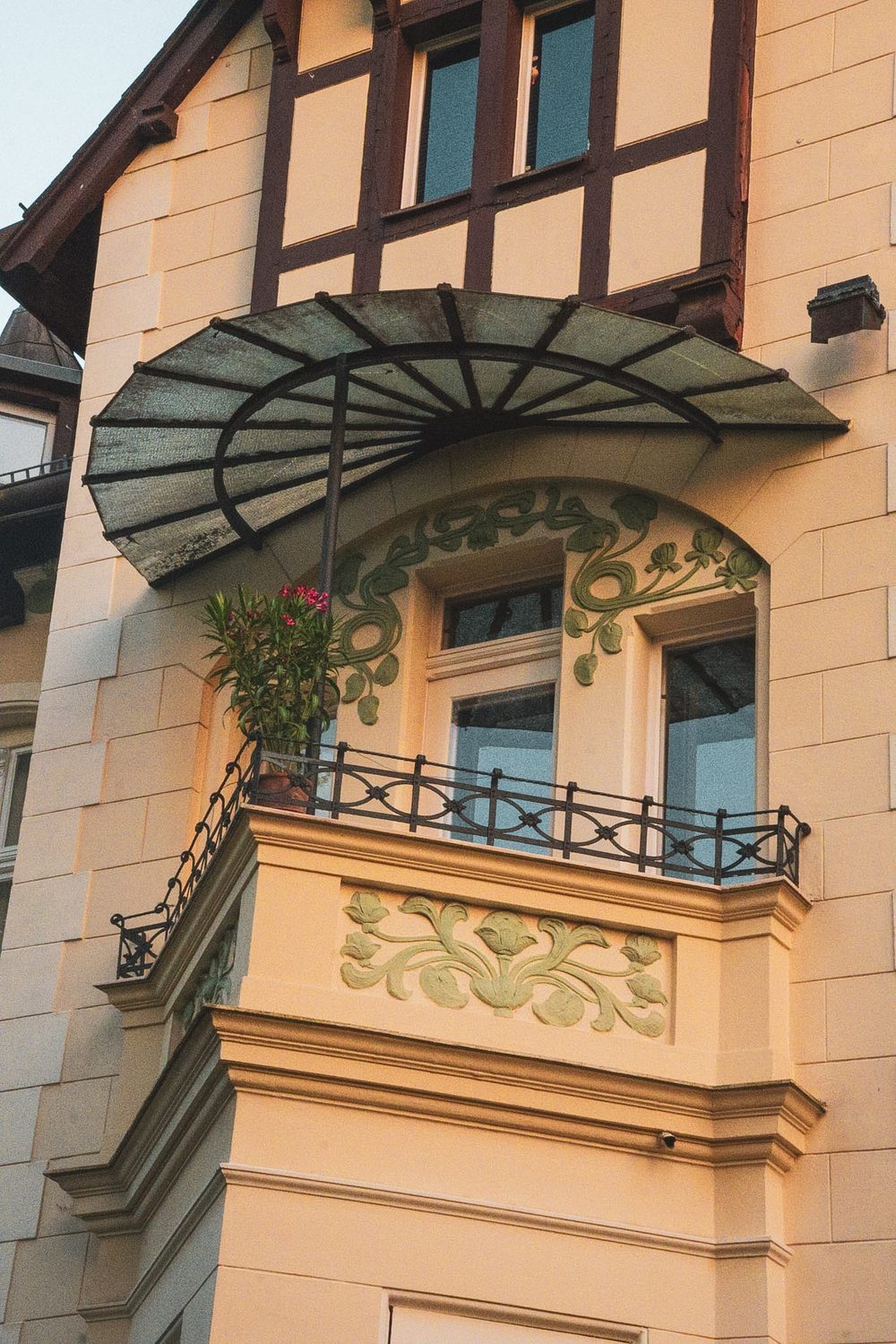 Jugendstil Balcony and Fan Awning. Berlin, Germany.