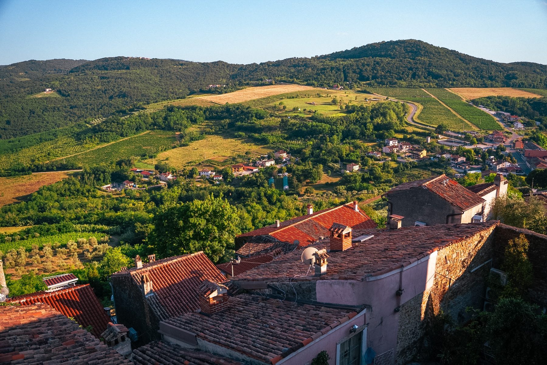 Rooftops over the Mirna Valley. Motovun, Croatia.