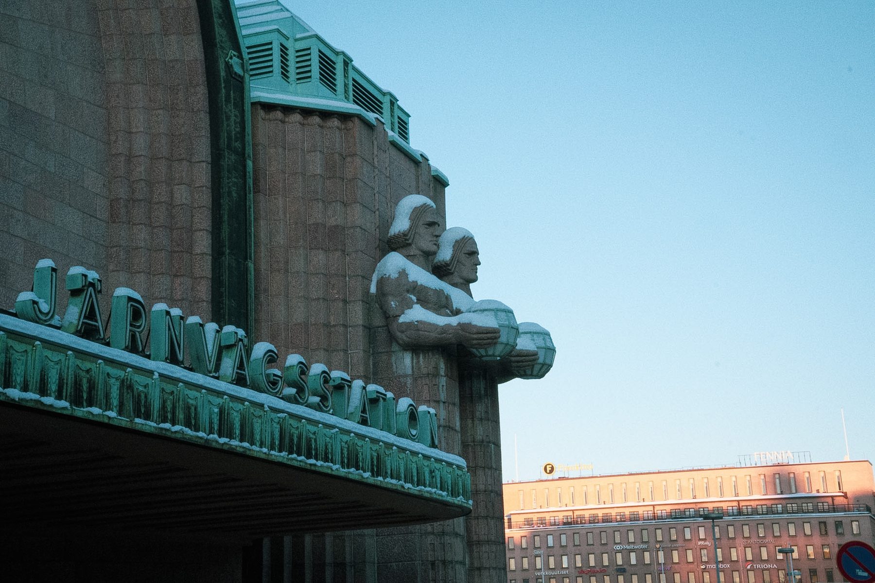 Stone Men of Helsinki Central Station. Helsinki, Finland.
