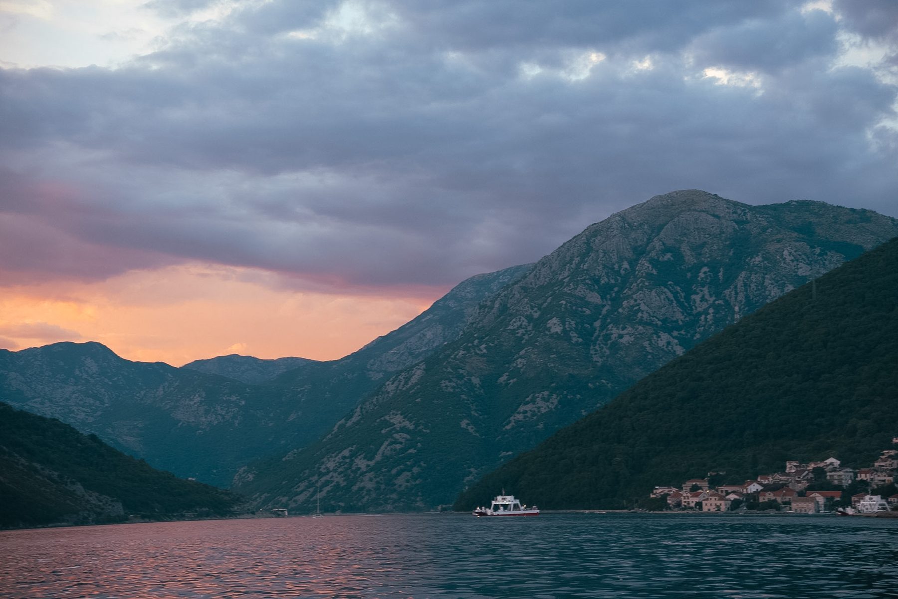 The Ferry at Dusk. Bay of Kotor, Montenegro.