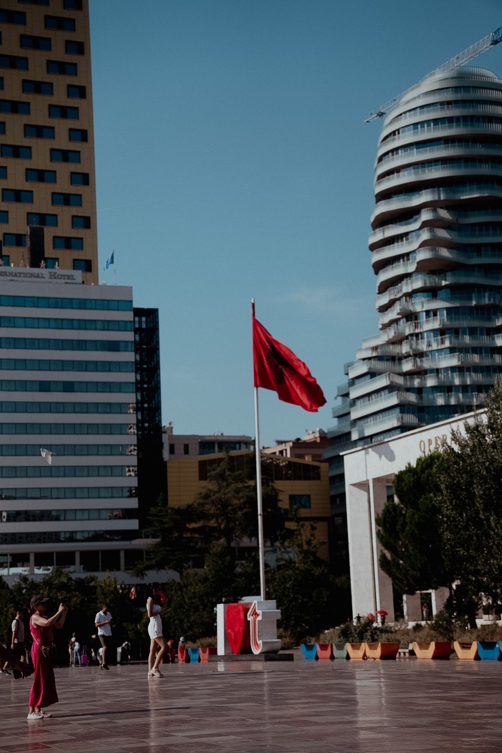 The Flag on Skanderbeg Square. Tirana, Albania.